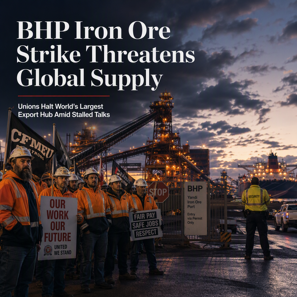 Australian Unions Launch 48-Hour Strike at BHP Iron Ore Export Hub, Raising Global Supply Concerns