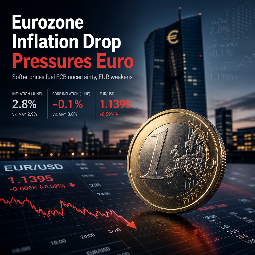 Eurozone Inflation Cools to 2.8% in June, Pressuring Euro Lower