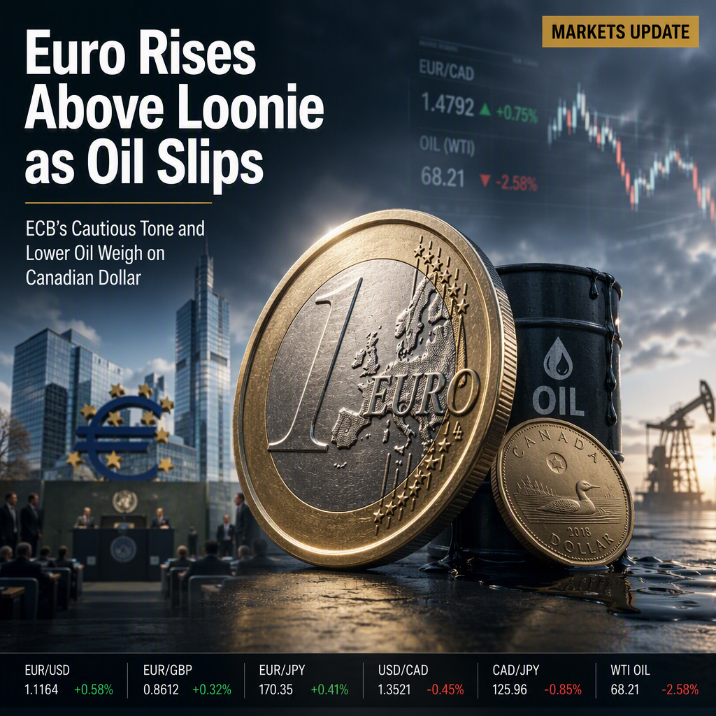 Euro Strengthens Against Canadian Dollar as Oil Prices Decline and ECB Signals Cautious Policy