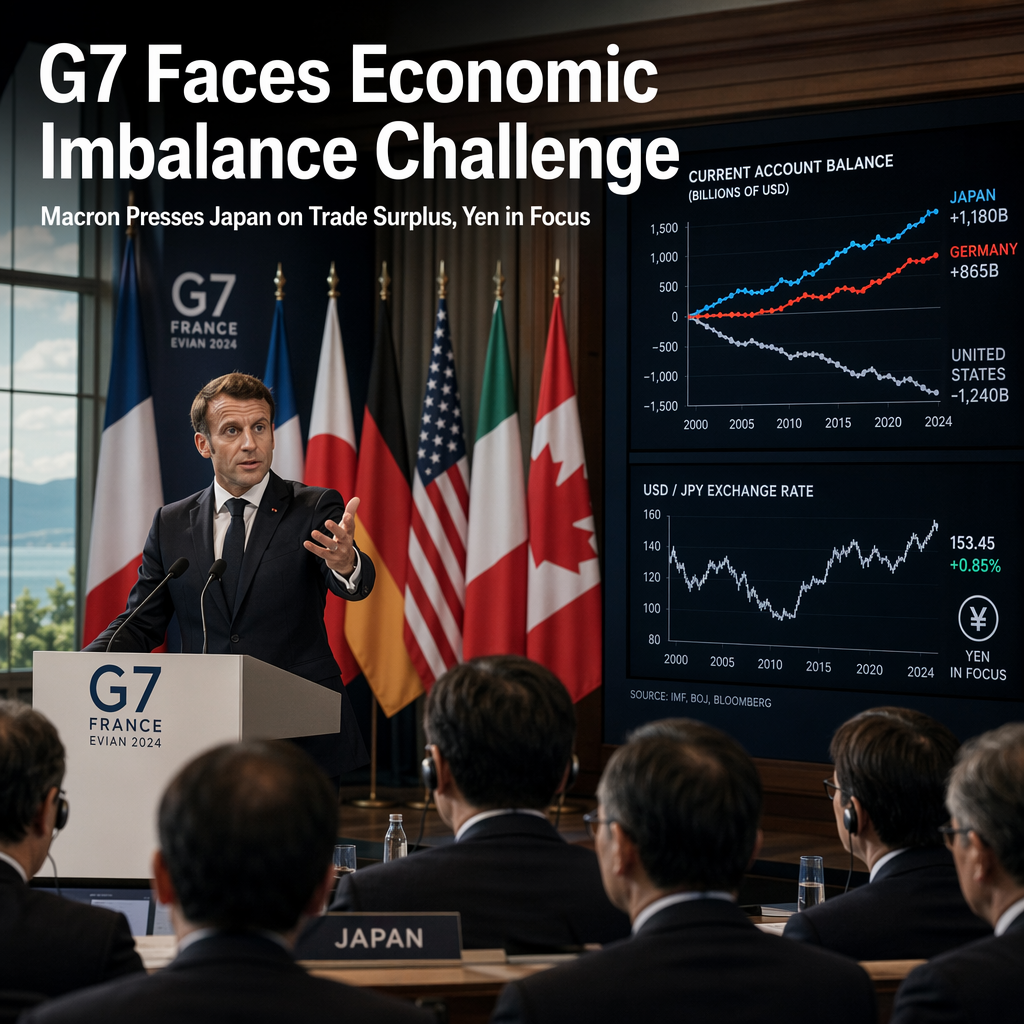 Macron Urges G7 Action on Global Economic Imbalances, Spotlighting Japan's Trade Surplus