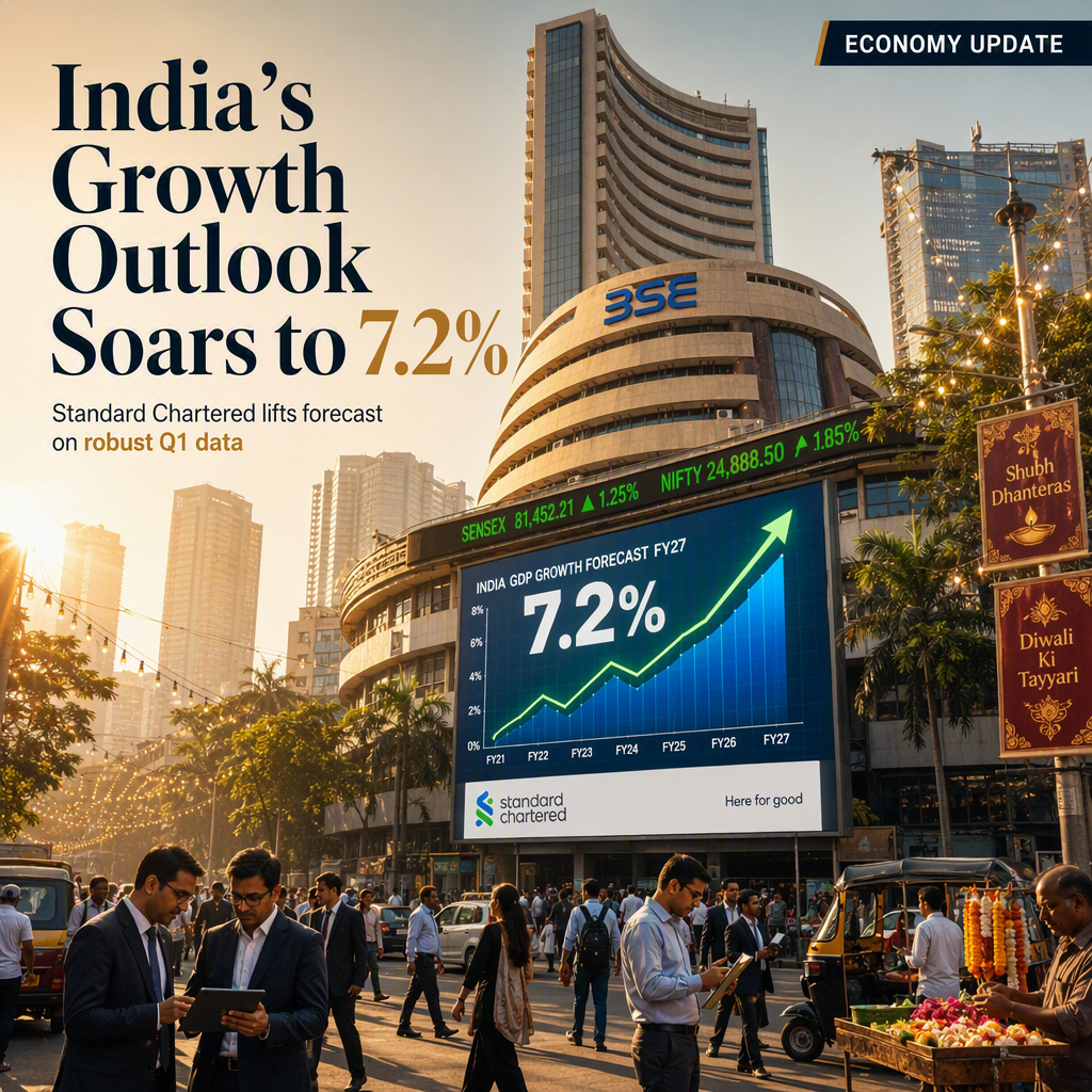 Standard Chartered Raises India's FY27 GDP Growth Forecast to 7.2% Amid Strong Q1 Data