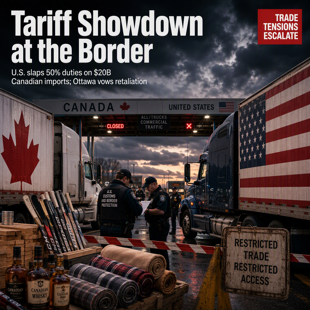 U.S. Imposes 50% Tariffs on $20 Billion Canadian Imports After Trade Talks Collapse; Canada Plans Retaliation