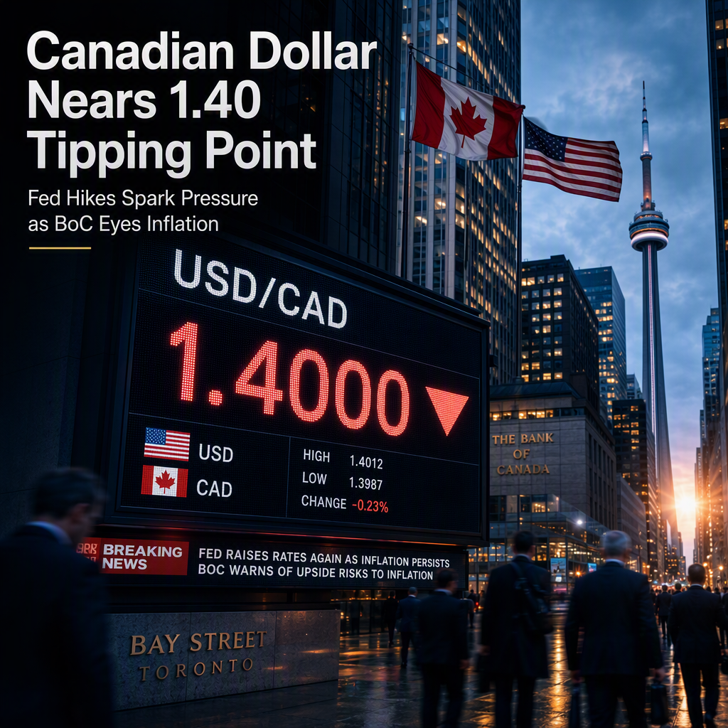 Canadian Dollar Pressured Near 1.40 as Fed Hikes and BoC Signals Inflation Concerns