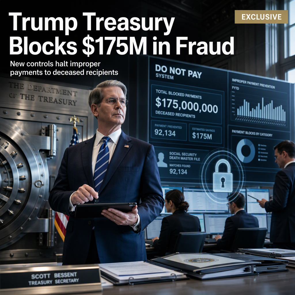 Trump Treasury Blocks $175 Million in Payments to Deceased, Expands Anti-Fraud Measures