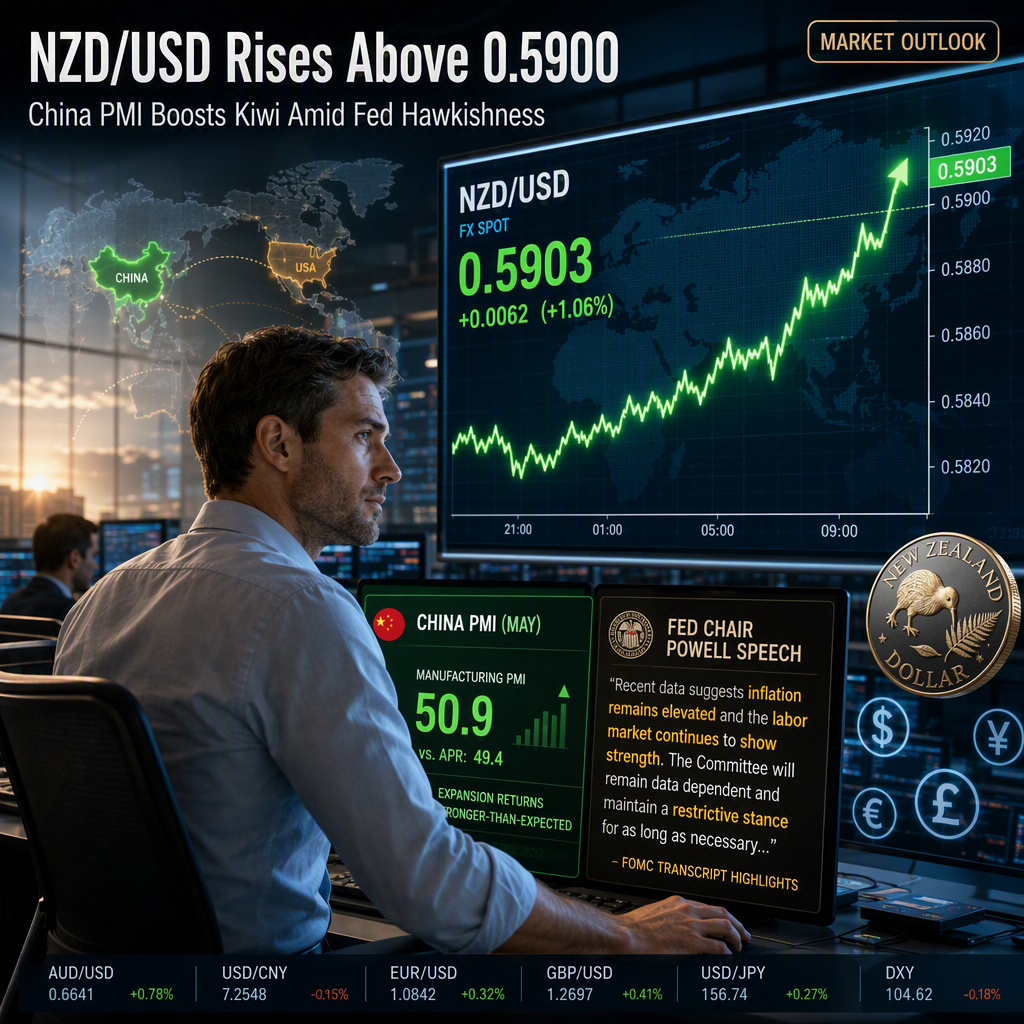 NZD/USD Rises Above 0.5900 as Strong China PMI Offsets Hawkish Fed Signals