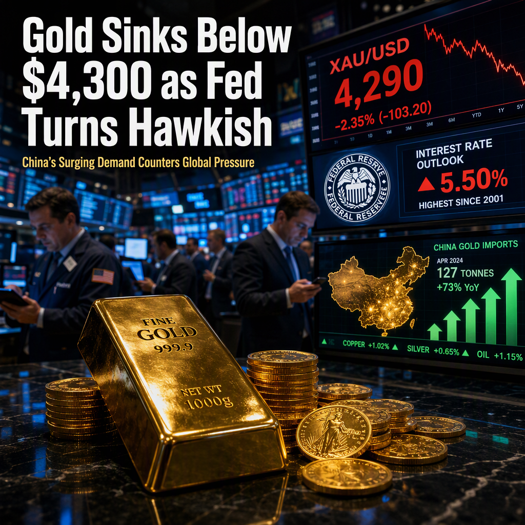 Gold Drops Below $4,300 as Fed Signals More Rate Hikes; China Demand Surges
