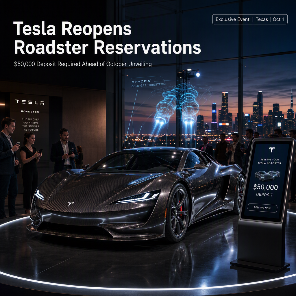 Tesla Reopens Roadster Reservations Ahead of October Unveiling, Requires $50,000 Deposit