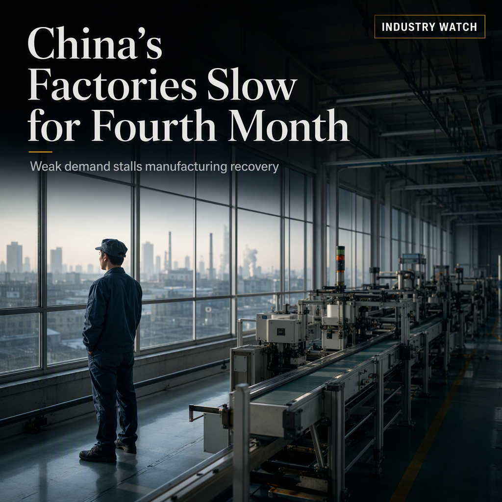China's Manufacturing Sector Faces Fourth Consecutive Month of Slowdown Amid Weak Demand