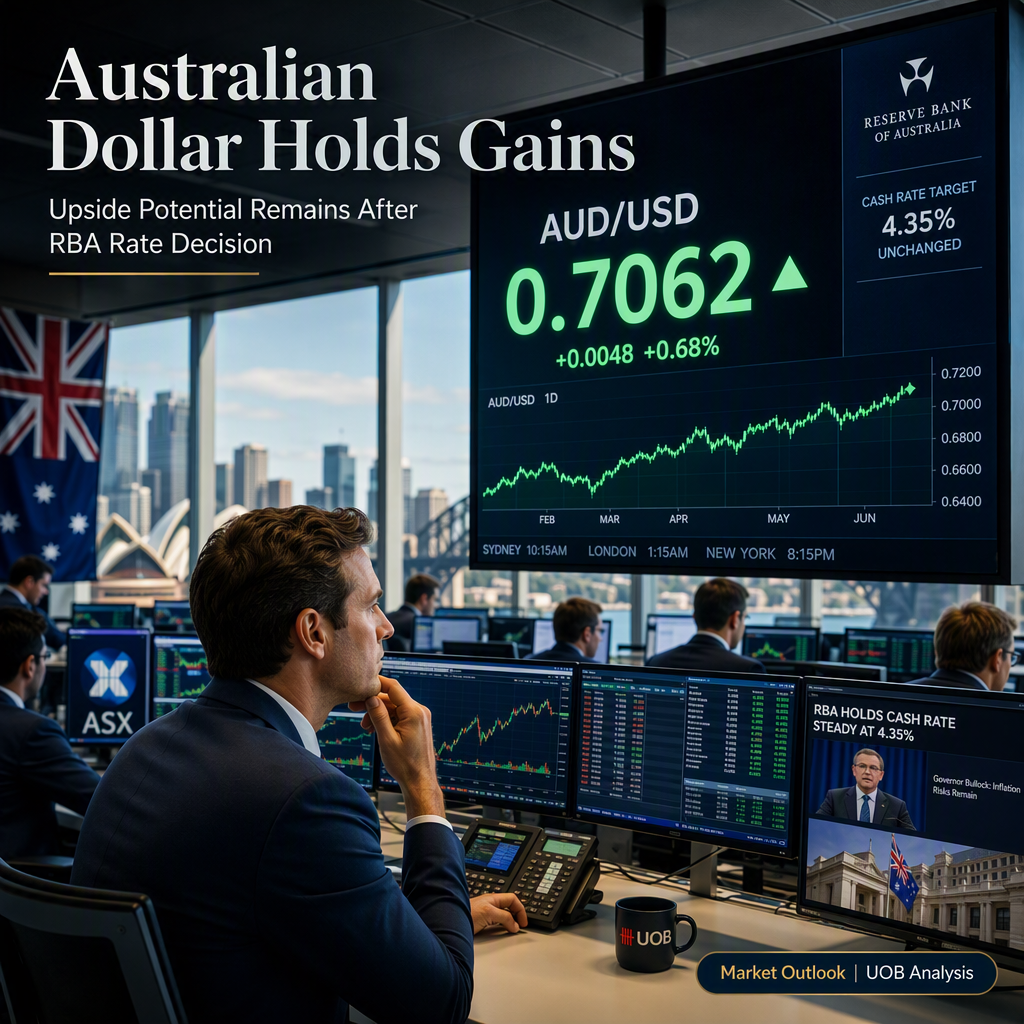Australian Dollar Maintains Upside Potential After RBA Holds Rates Steady, Says UOB