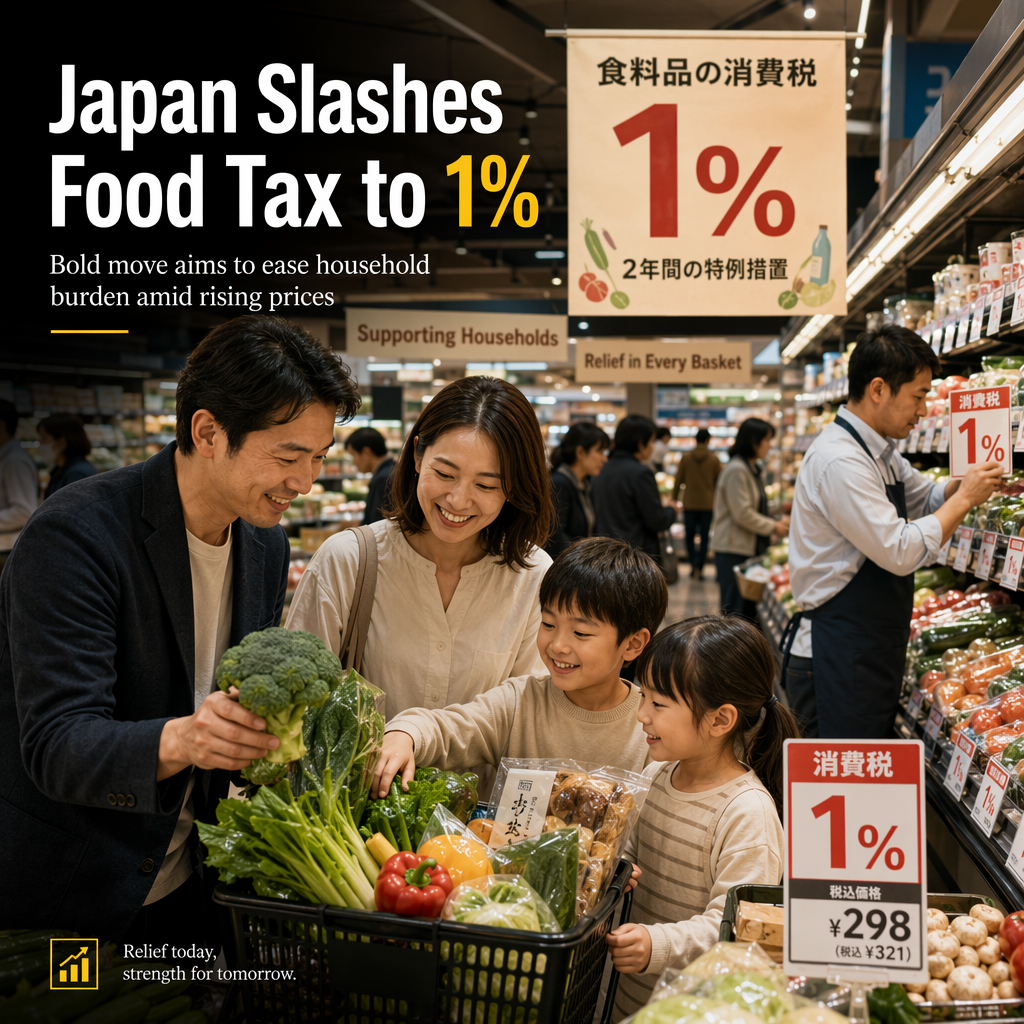 Japan to Slash Food Consumption Tax to 1% for Two Years, Aiming to Ease Household Burden