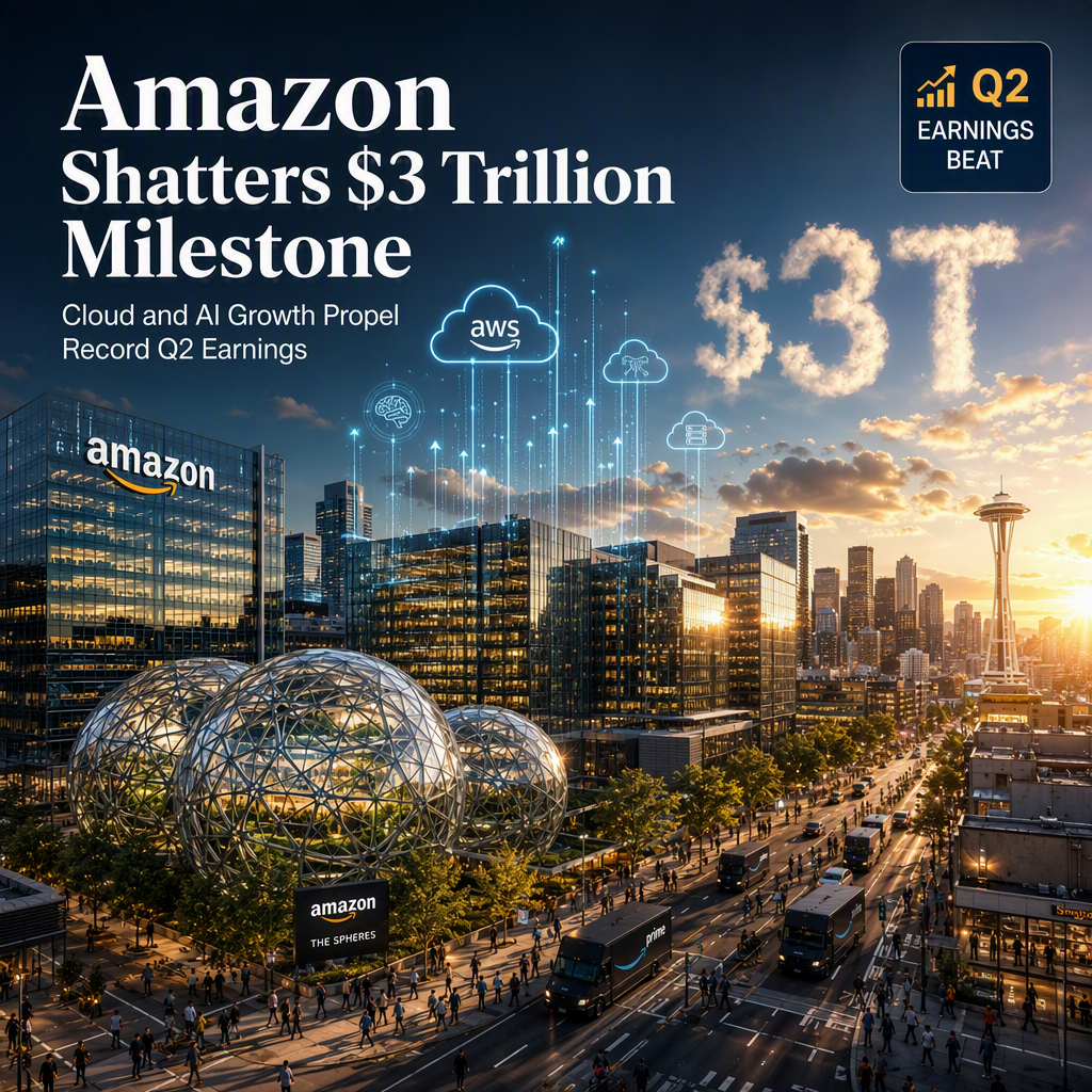 Amazon Surges Past $3 Trillion Market Cap After Q2 Earnings Beat and Cloud Growth