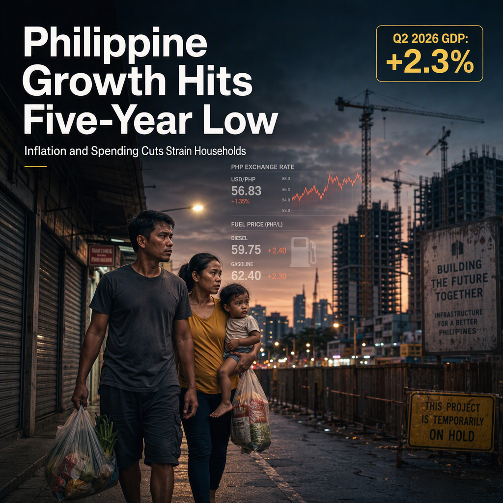 Philippine GDP Growth Slows to 2.3% in Q2 Amid Inflation and Spending Cuts