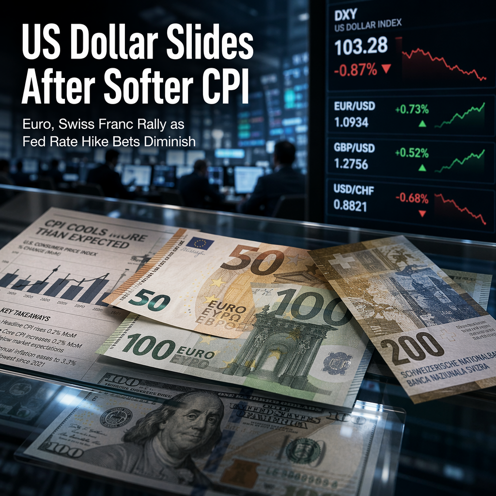 US Dollar Slides After Softer CPI; Euro and Swiss Franc Gain Amid Diminished Fed Rate Hike Bets
