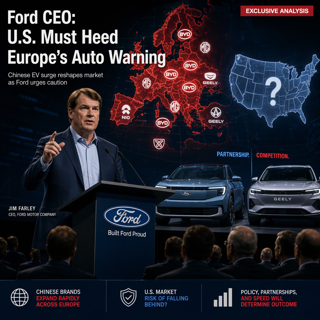 Ford CEO Warns Europe Is 'Too Late' to Counter Chinese Automakers, Urges U.S. Caution