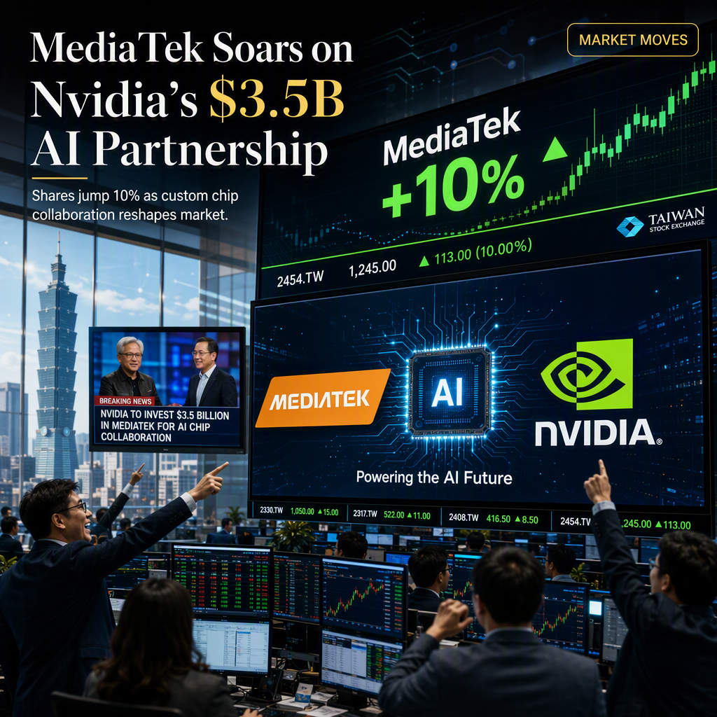 MediaTek Shares Surge 10% After $3.5 Billion Nvidia Investment and AI Chip Partnership