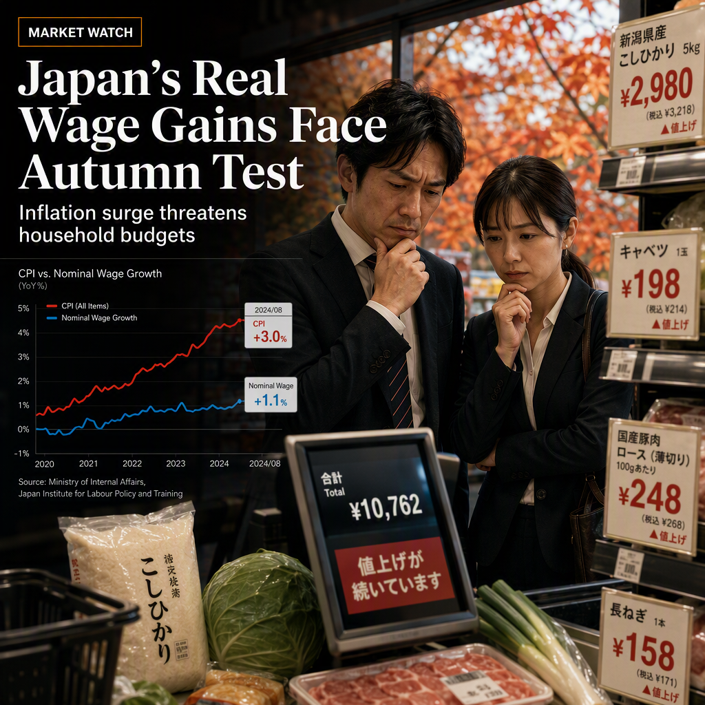 Japan's Real Wage Growth Streak at Risk as Inflation Surges Ahead of Autumn