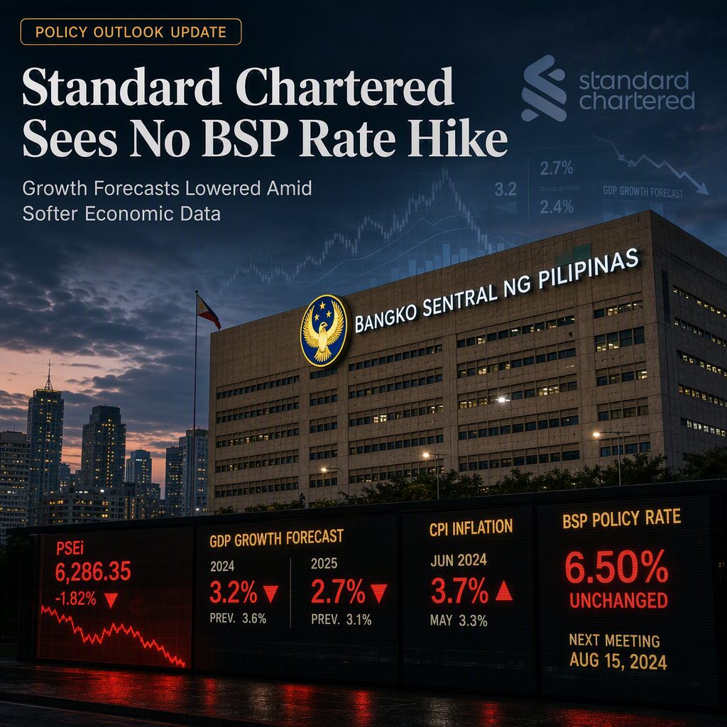 Standard Chartered Revises BSP Policy Outlook, Sees No Rate Hike in August and Cuts Growth Forecasts