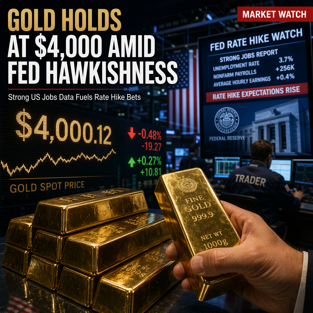 Gold Hovers Near $4,000 as Strong US Labor Data Fuels Hawkish Fed Expectations