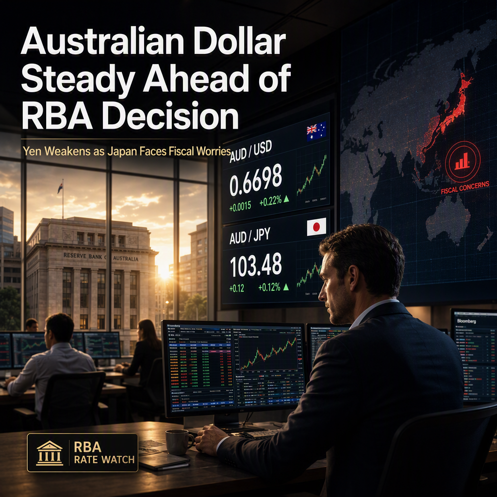 Australian Dollar Holds Steady as RBA Rate Decision Looms, Yen Weakens Amid Fiscal Concerns