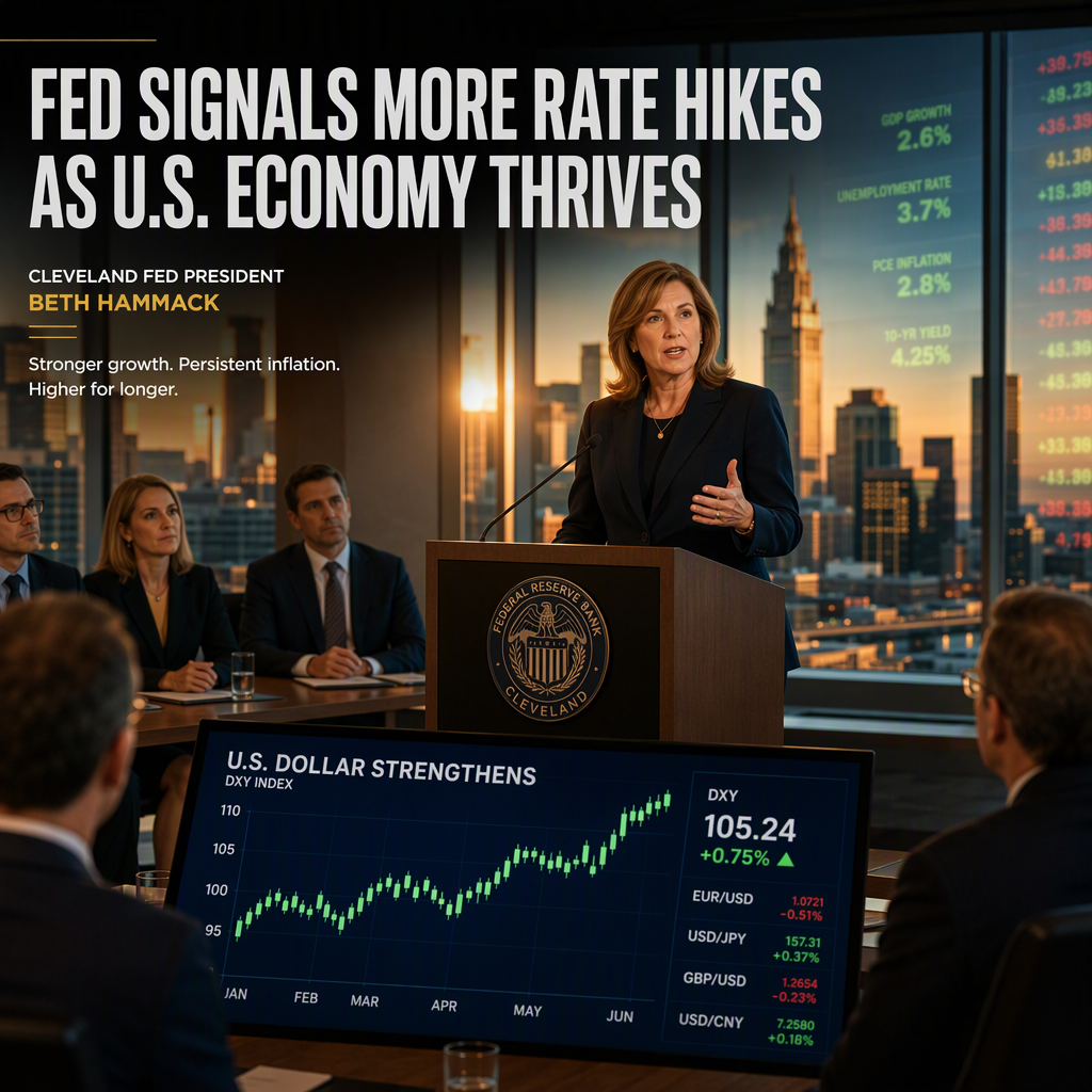 Cleveland Fed’s Hammack Signals More Rate Hikes Amid Thriving US Economy