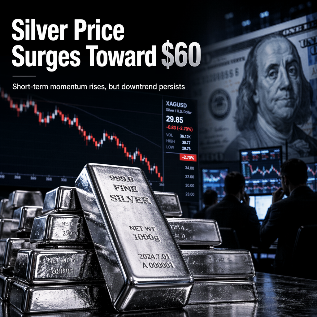 Silver Price Surges Over 2.7% Toward $60 Amid US Dollar Weakness, But Downtrend Persists
