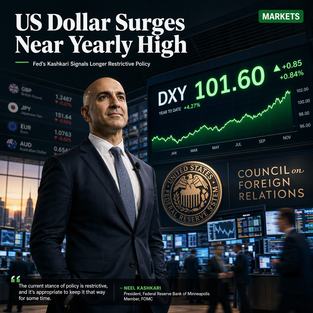 US Dollar Index Nears Yearly High as Fed's Kashkari Signals Prolonged Restrictive Policy
