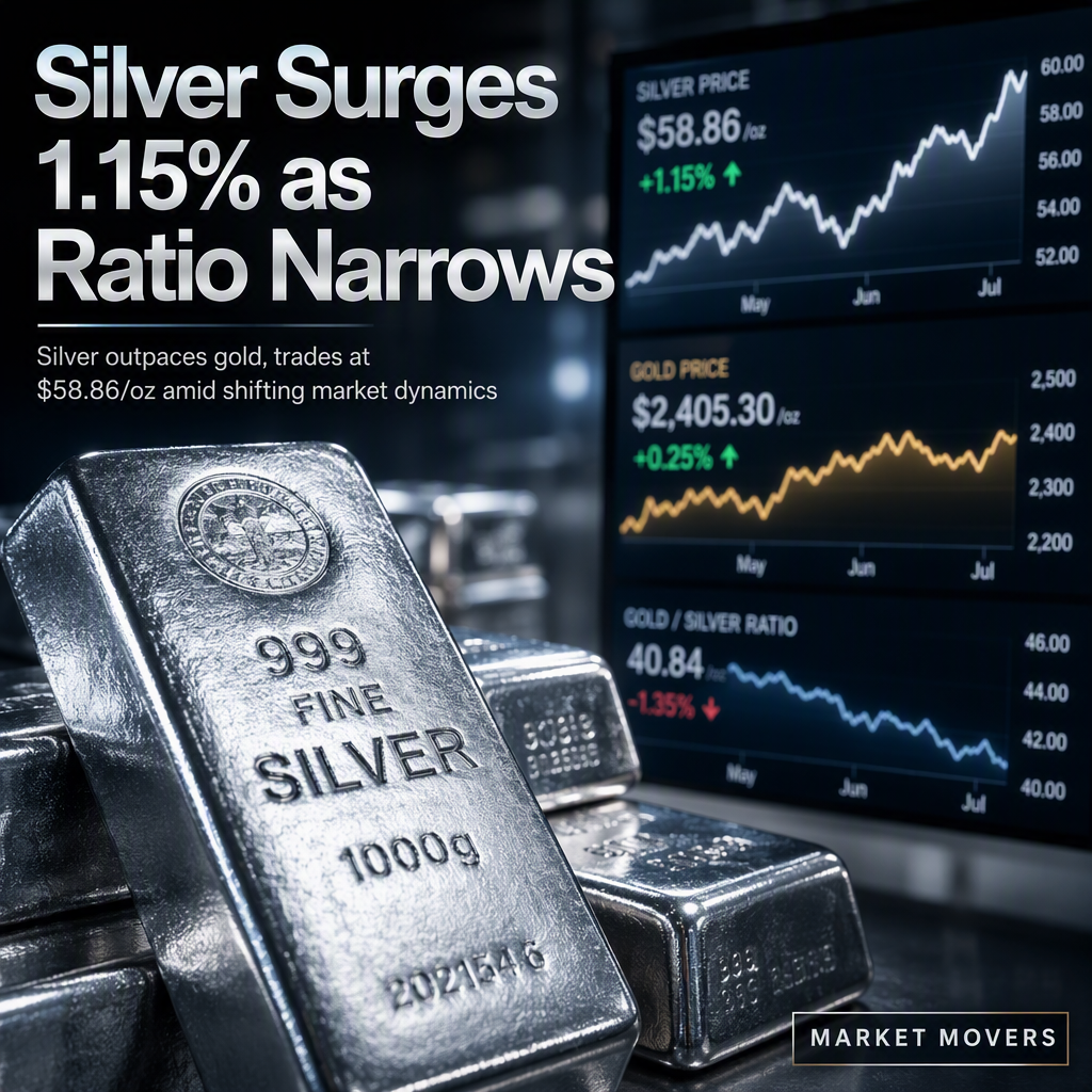 Silver Prices Climb 1.15% to $58.86 per Ounce, Gold/Silver Ratio Narrows