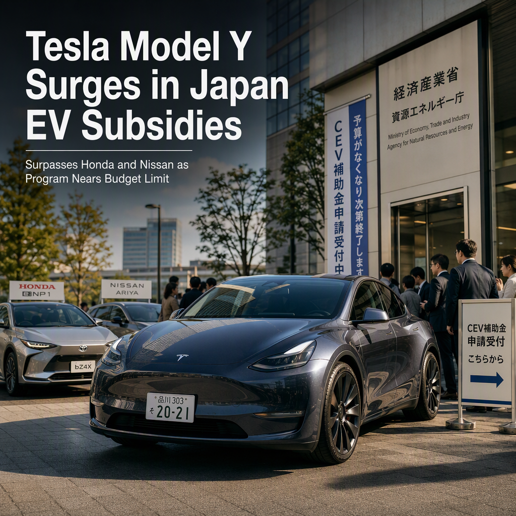Tesla Model Y Ranks Second in Japan's EV Subsidy Payouts, Surpassing Honda and Nissan