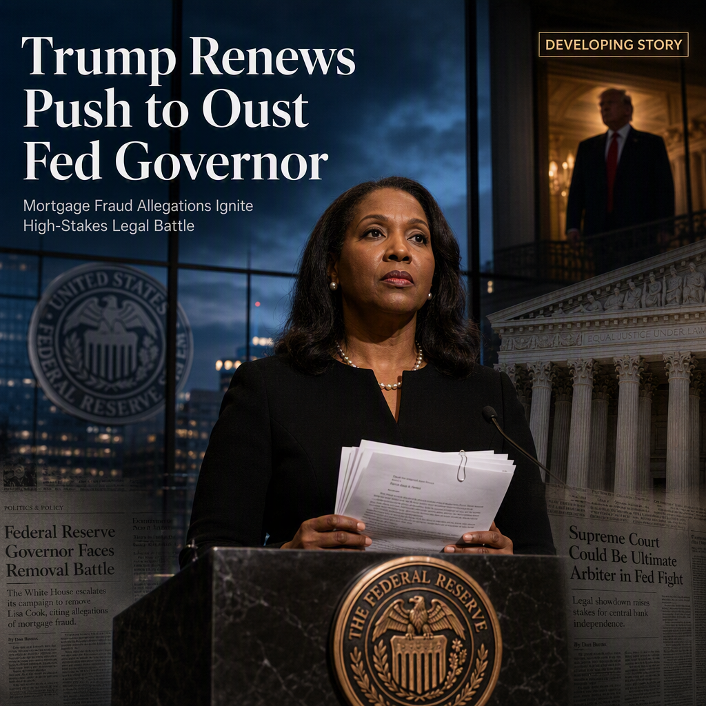 Trump Renews Effort to Remove Fed Governor Lisa Cook Amid Mortgage Fraud Allegations
