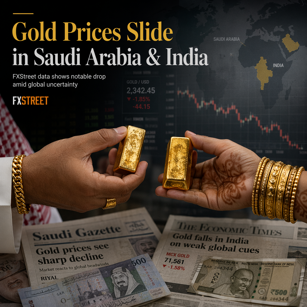 Gold Prices Decline in Both Saudi Arabia and India, According to FXStreet Data