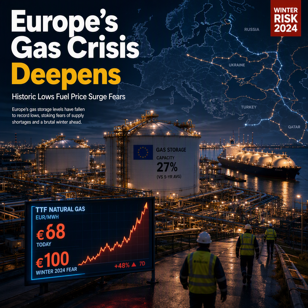 European Gas Storage Hits Historic Lows, Analysts Warn Prices Could Surpass €100 This Winter