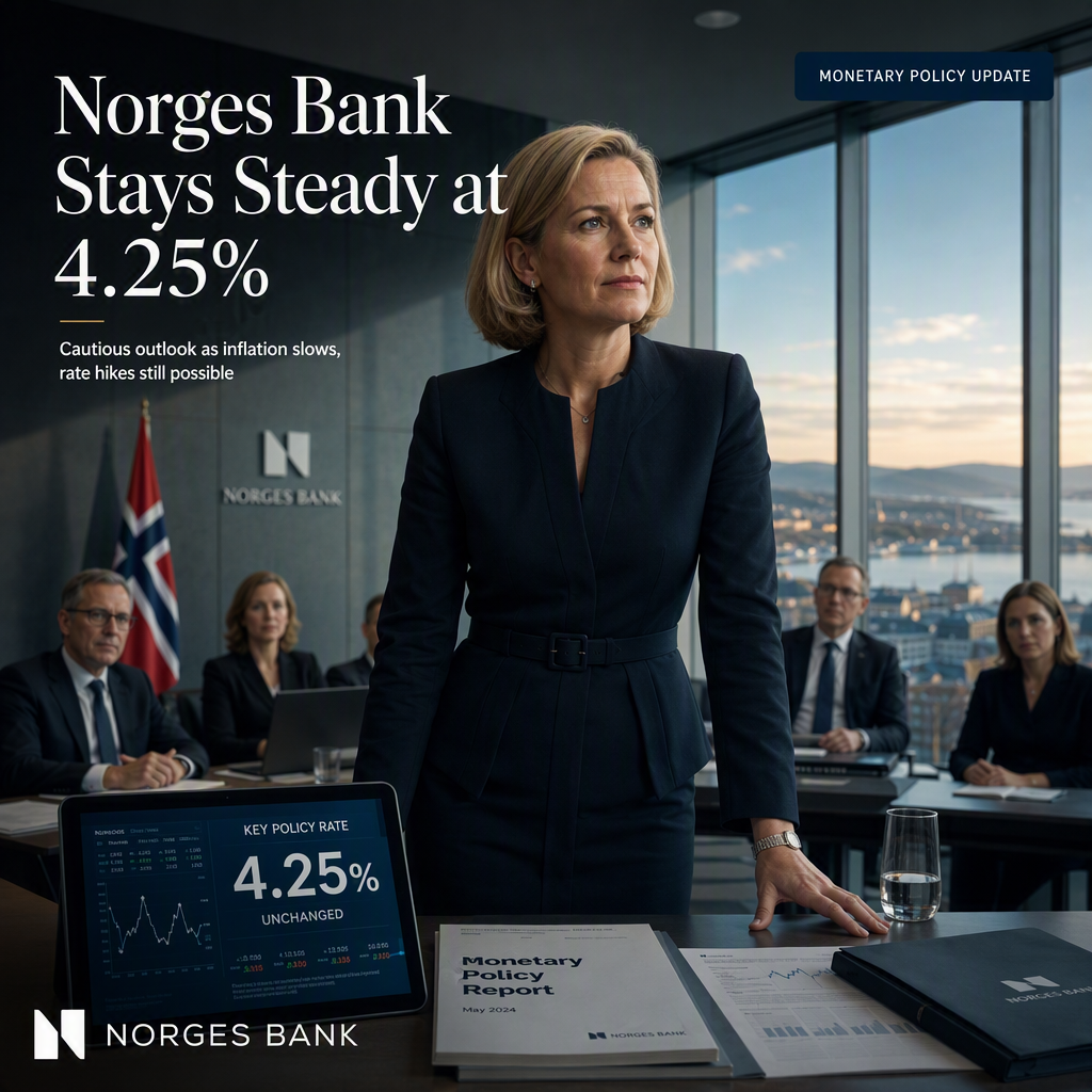 Norges Bank Holds Policy Rate at 4.25% Amid Slower Disinflation, Signals Cautious Outlook
