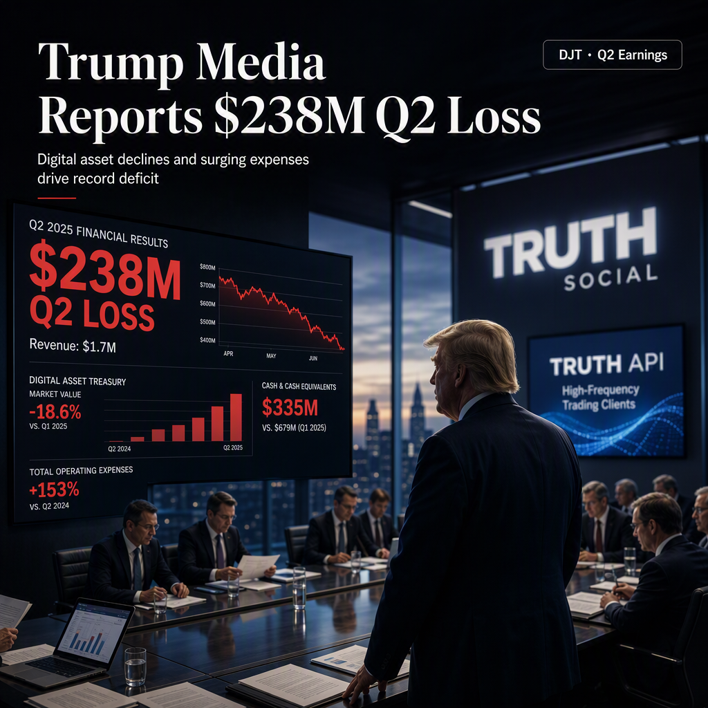 Trump Media Reports $238 Million Q2 Loss Amid Digital Asset Declines and Surging Expenses