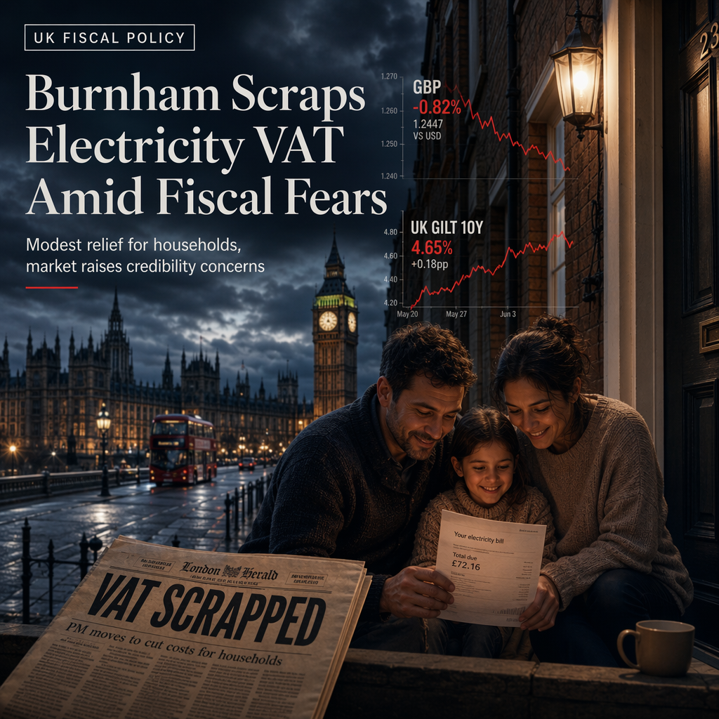 UK Prime Minister Burnham Scraps VAT on Household Electricity, Raising Fiscal Credibility Concerns
