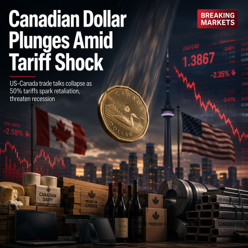 Canadian Dollar Slides as US Imposes 50% Tariffs, Trade Talks Collapse and Retaliation Looms