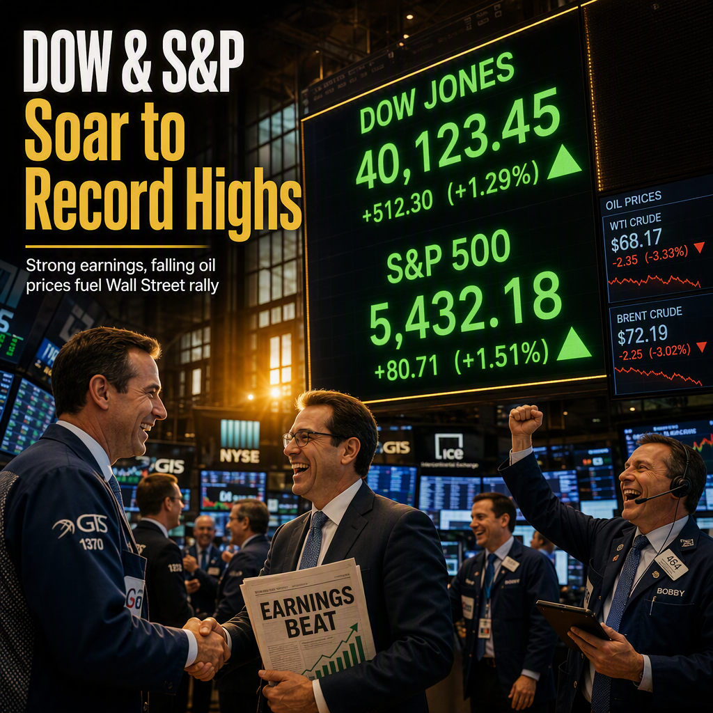 DOW and S&P Hit Record Highs on Strong Earnings and Falling Oil Prices