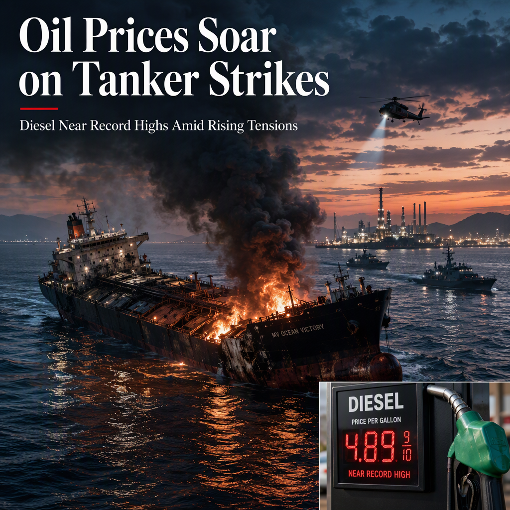 Oil Prices Surge Above $105 as Iran Strikes Tankers; Diesel Hits Near-Record Highs
