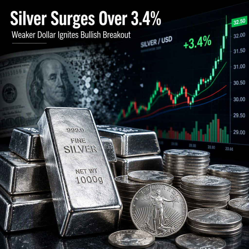 Silver Surges Over 3.4% as Weaker Dollar Halts Bearish Pattern Confirmation