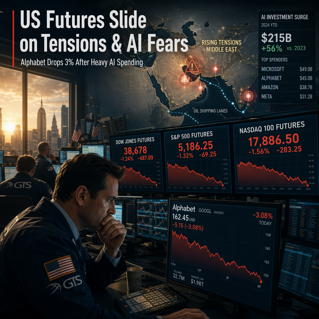 US Index Futures Fall Amid Middle East Tensions and AI Investment Concerns; Alphabet Shares Drop Over 3%