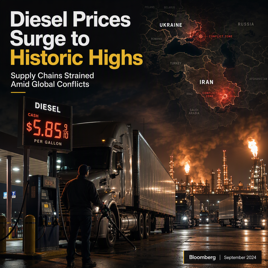 Diesel Prices Hit Record Highs Amid Iran and Ukraine Conflicts, Squeezing Global Supply Chains