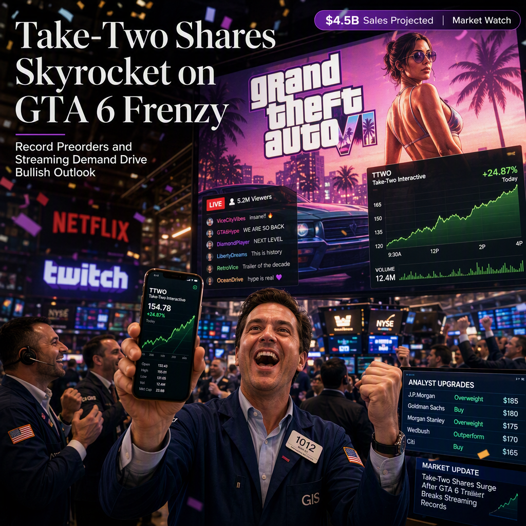 Take-Two Shares Surge as Grand Theft Auto 6 Preview Sparks Massive Streaming Demand and Bullish Analyst Outlook