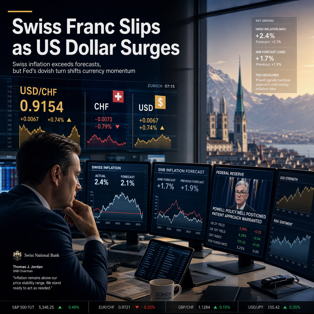 Swiss Franc Weakens as US Dollar Gains, Despite Swiss Inflation Surpassing SNB Forecast