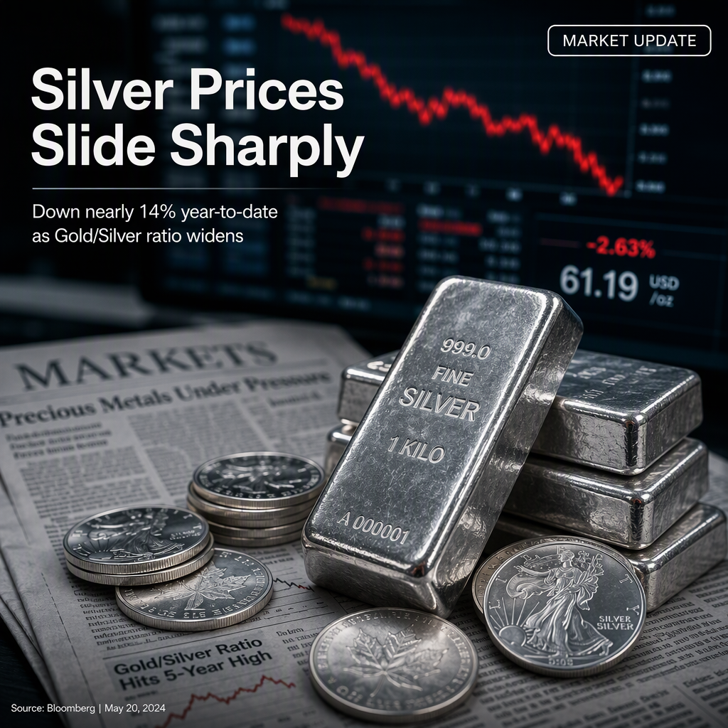 Silver Prices Decline to $61.19 per Ounce, Down Nearly 14% Year-to-Date