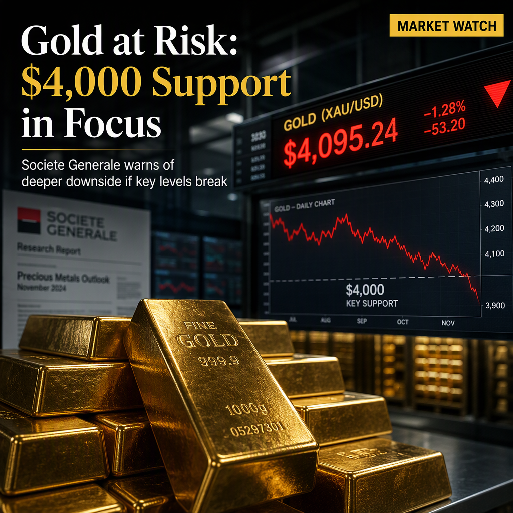 Gold Faces Critical Support Test as Downtrend Targets $4,000 Zone, Says Societe Generale