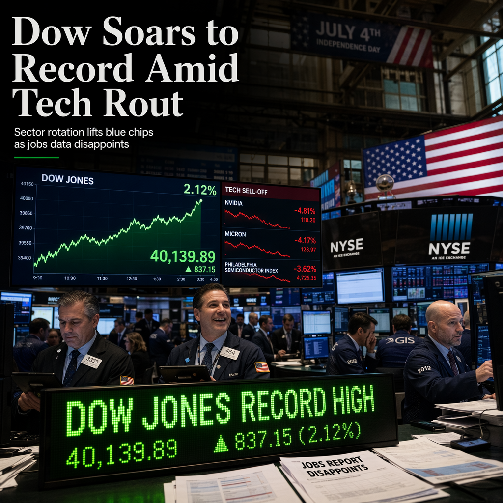Dow Jones Hits Record High Amid Tech Selloff and Disappointing Jobs Report