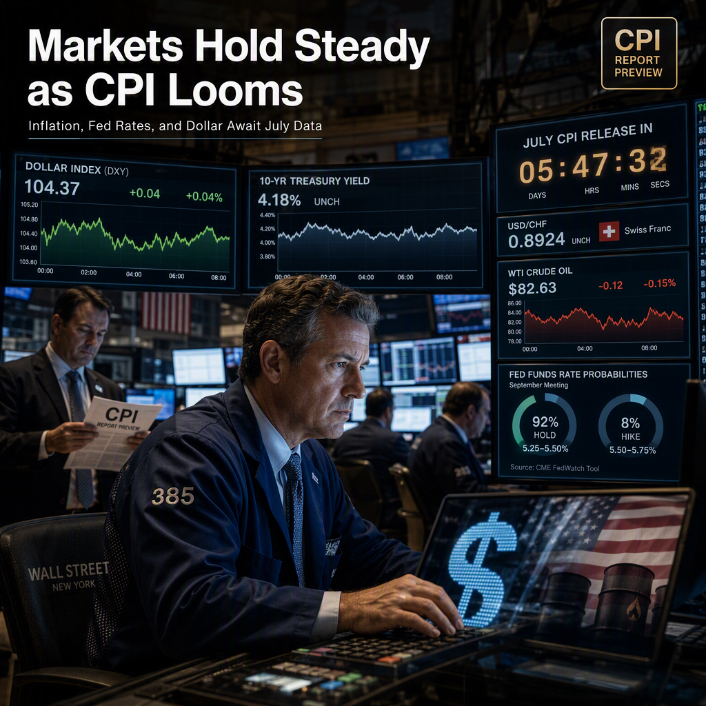 US Dollar and Markets Steady as July CPI Expected to Show Softer Inflation, Fed Rate Path Uncertain