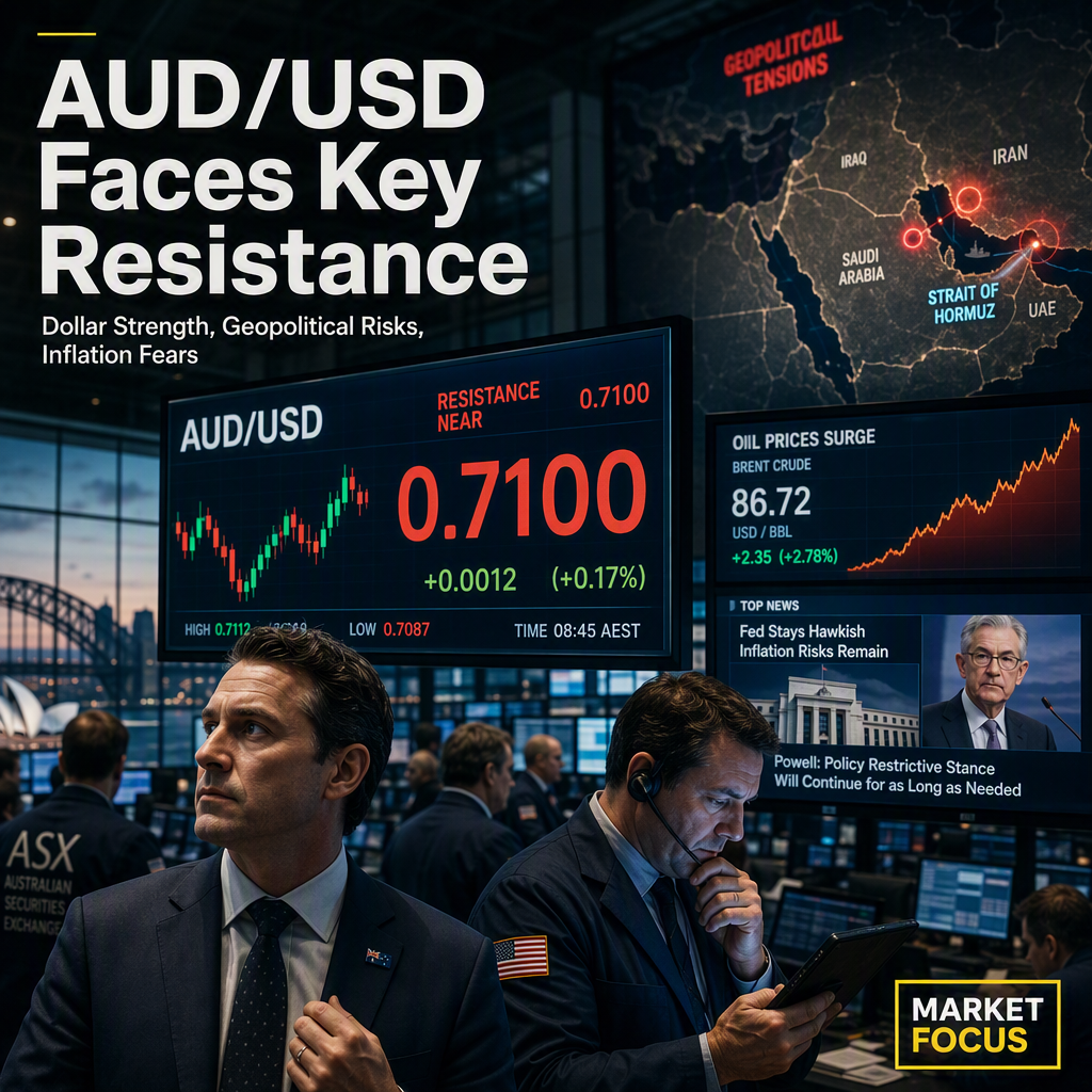 Australian Dollar Faces Resistance Near 0.7100 as US Dollar Recovers Amid Geopolitical Tensions and Inflation Concerns