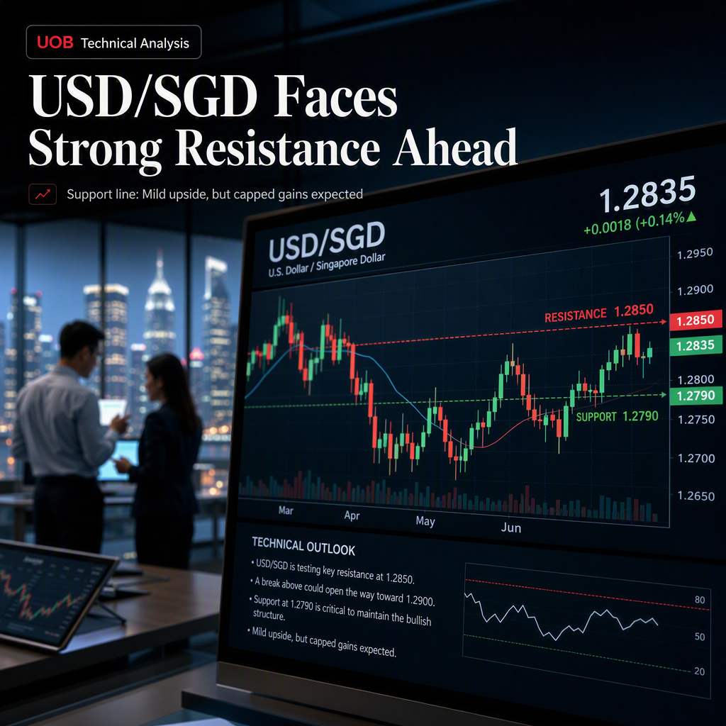 USD/SGD Faces Mild Upside but Strong Resistance at 1.2850, Says UOB