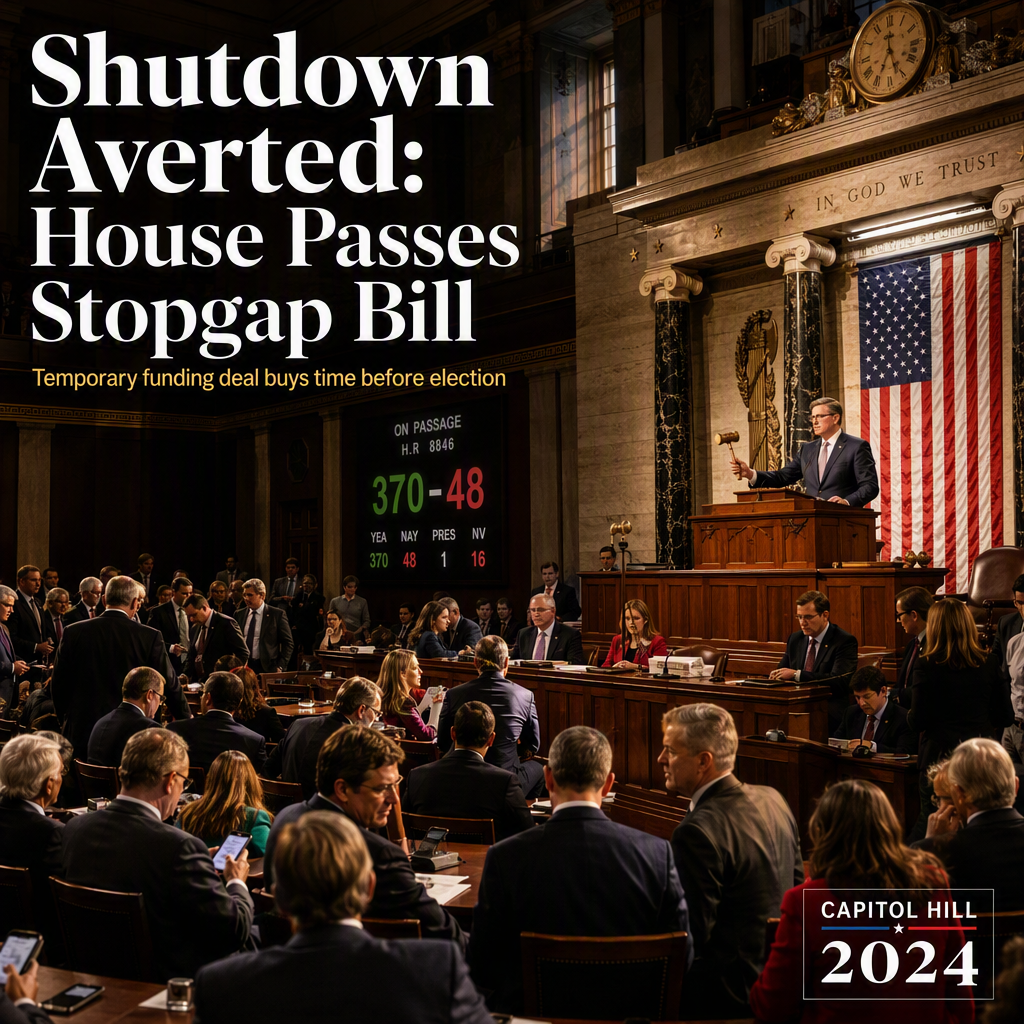 U.S. House Passes Short-Term Funding Bill, Averting Government Shutdown Ahead of Election