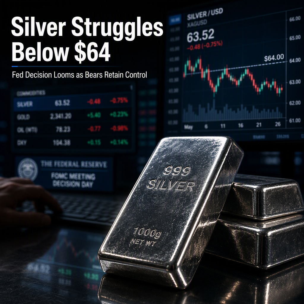 Silver Struggles Below $64 as Fed Decision Looms, Bears Retain Control